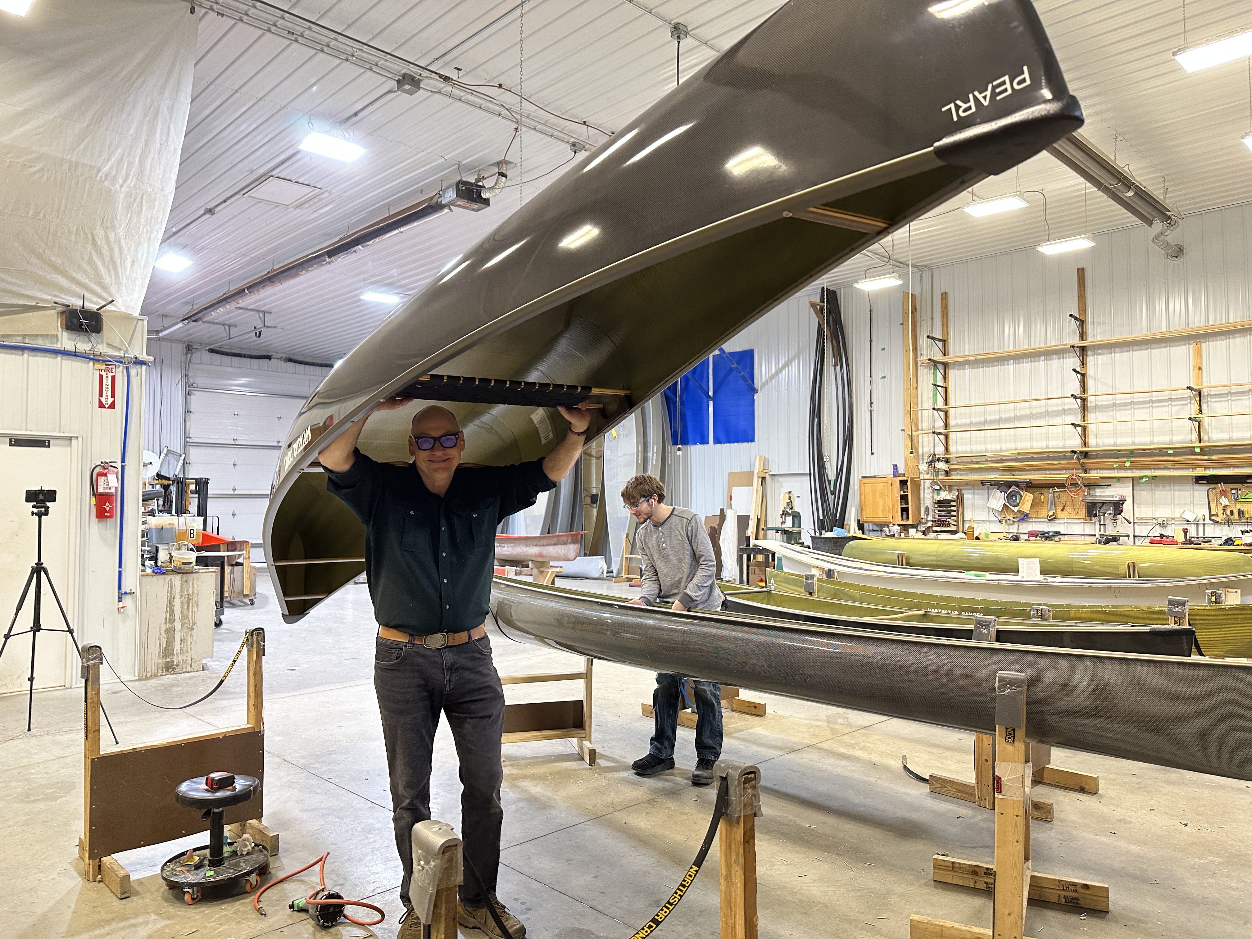 Darren with finished canoe.