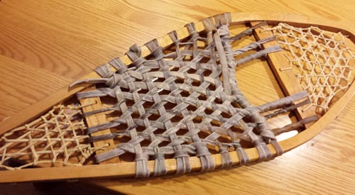 Here's the footbed still damp from stringing. It will lighten a little as it dries.
